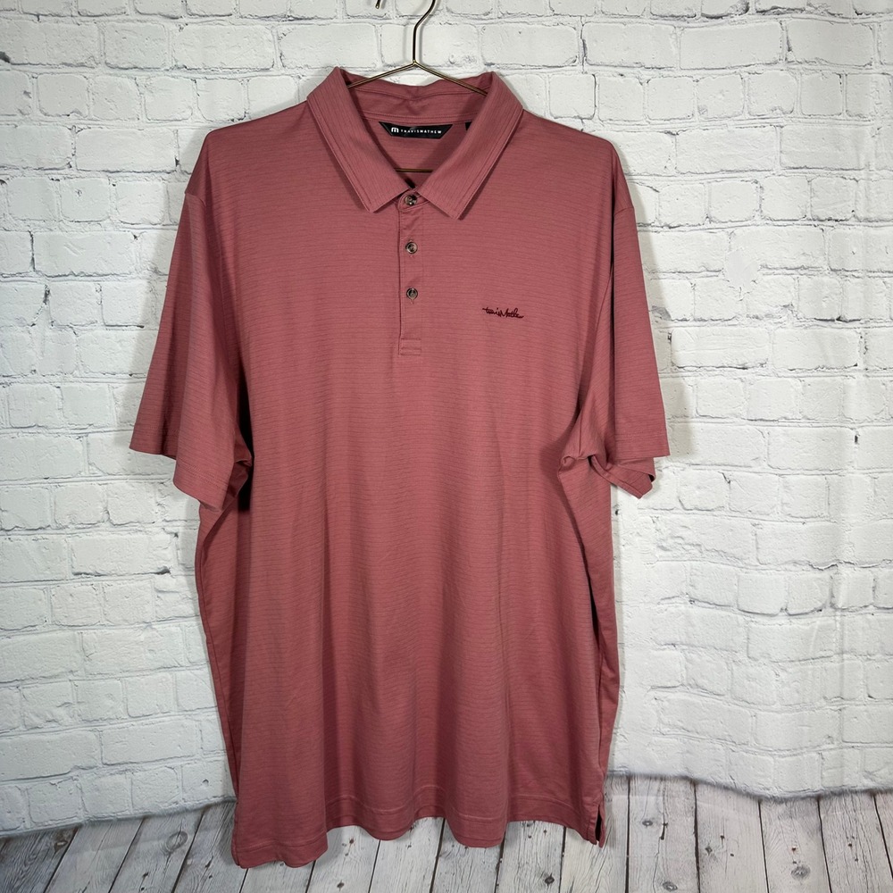 TravisMathew Mens XXL Rose Pink Slub Short Sleeve Golf Polo Shirt A41423